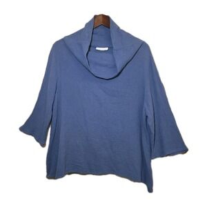 Bryn Walker‎ Etta Cotton Gauze Top Cowl Neck Blue Lagenlook Beachy Flowy M USA